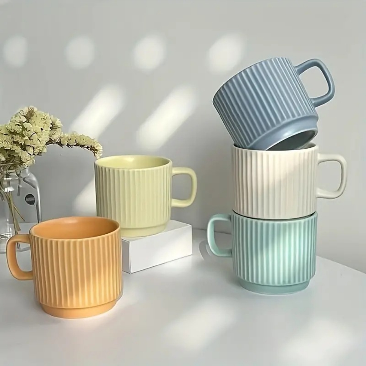 Picture of 5-Piece Set Multi-Color Striped Ceramic Coffee Mugs