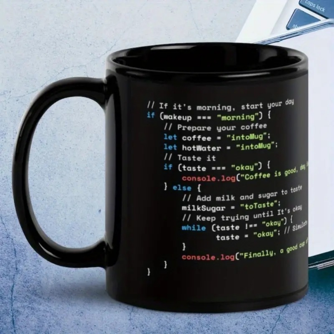 Picture of 1pc Java Script Coffee Preparing Code - Black Glossy Mug