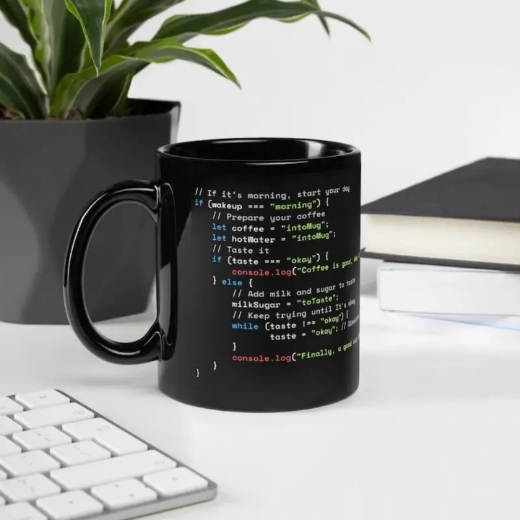 Picture of 1pc Java Script Coffee Preparing Code - Black Glossy Mug