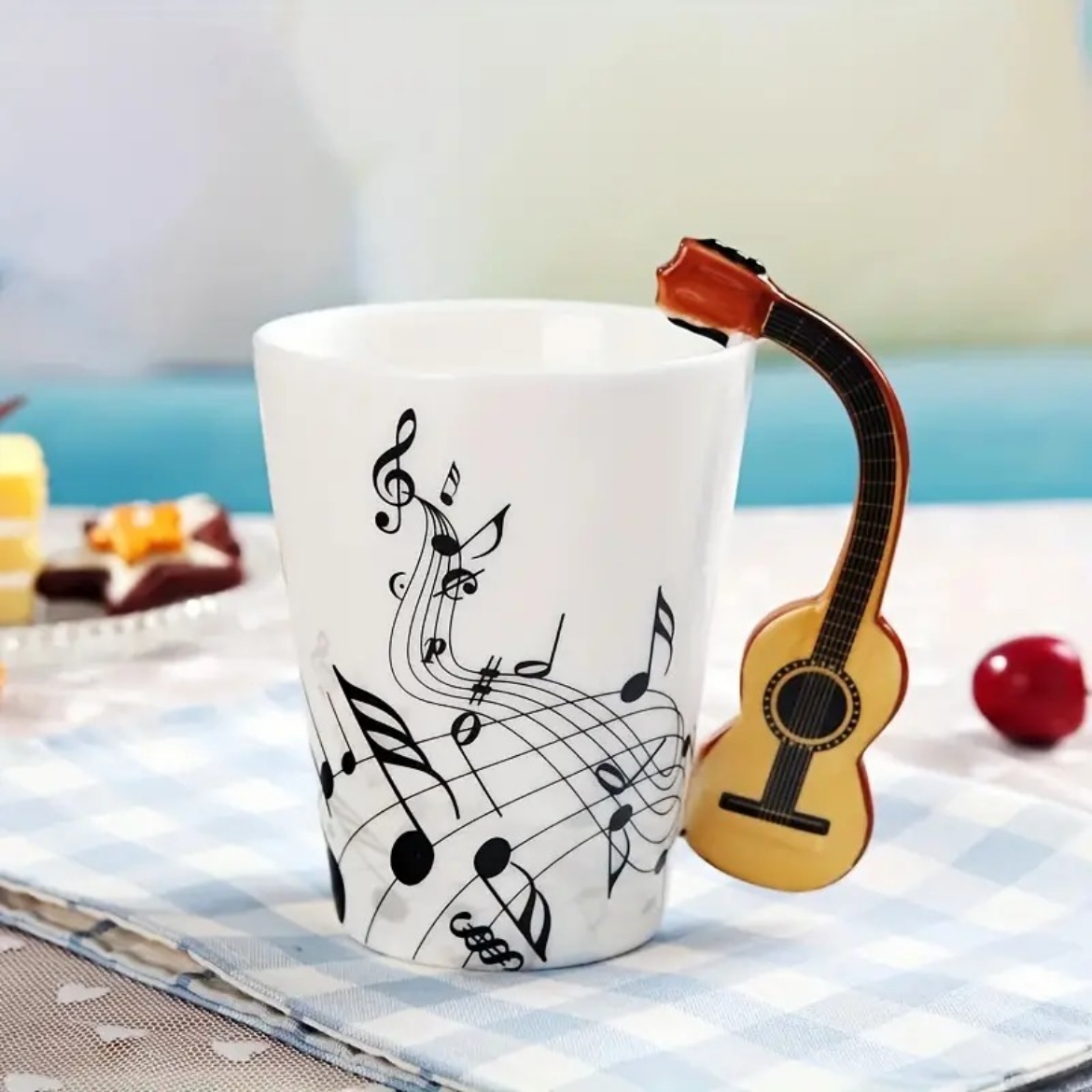 Picture of 2Pcs Creative Guitar Musical Notes Ceramic Coffee Mugs, 250ml 