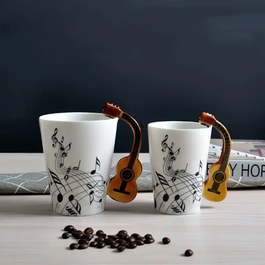 Picture of 2Pcs Creative Guitar Musical Notes Ceramic Coffee Mugs, 250ml 