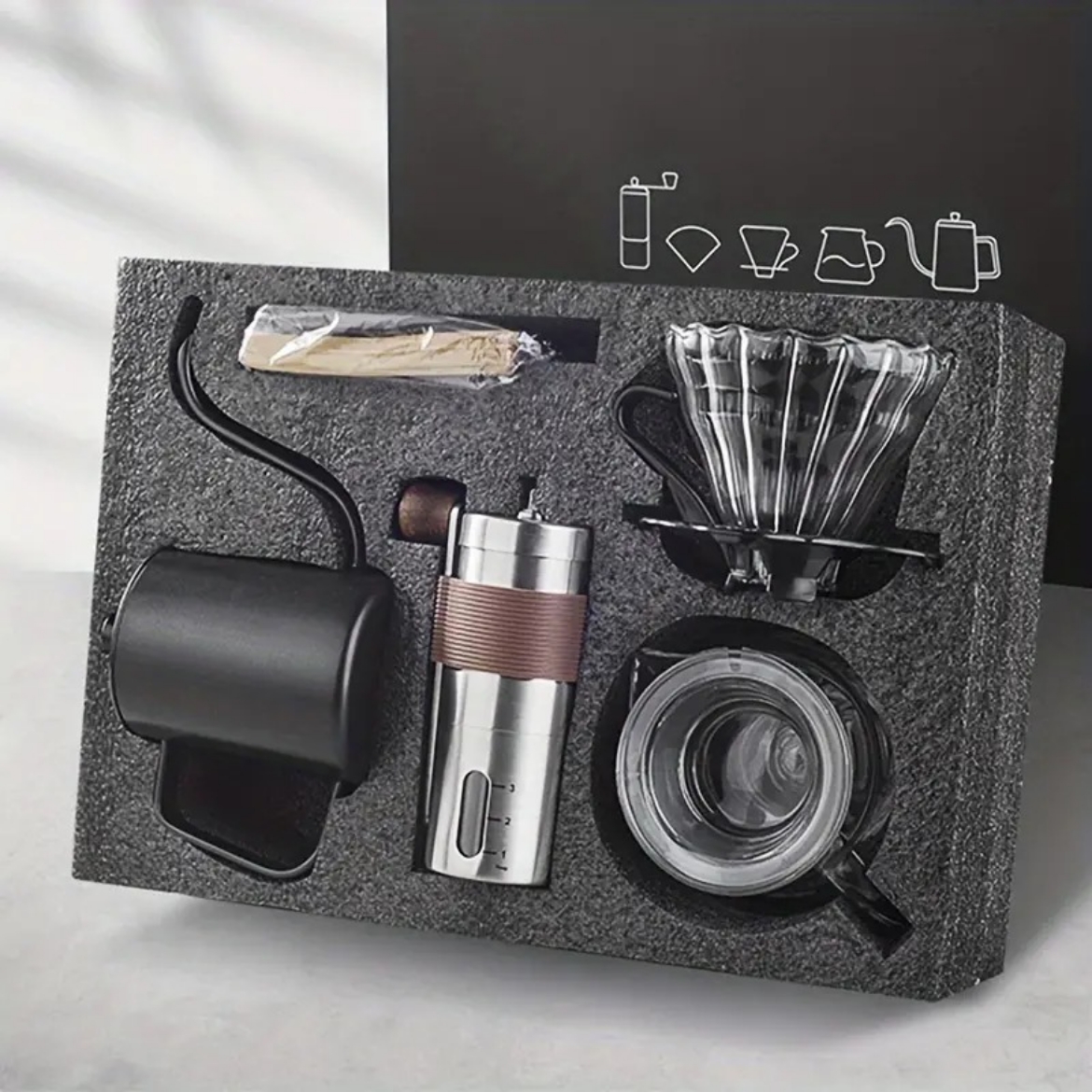 Picture of 5-Piece Manual Coffee Brewing Kit With Stainless Steel Grinder,